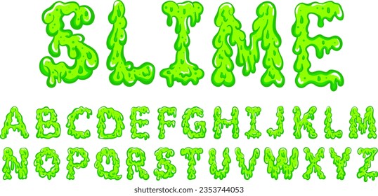 Green slime alphabet. Vector clipart.