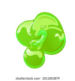 Green slime in flat cartoon style. Toxic jelly splashes, drops or stains. Vector design for Halloween.