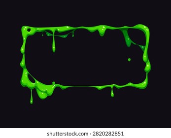 Green slime frame of toxic ooze with mucus sludge border of radioactive snot or goo jelly. Green slime frame or liquid ooze glue with sticky mucus sticky drips and viscous drops for Halloween