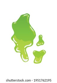 Green slime. Goo blob splashes, toxic dripping mucus. Slimy splodge and drops, liquid borders. Cartoon isolated vector decorative forms of playing blotch. Snot