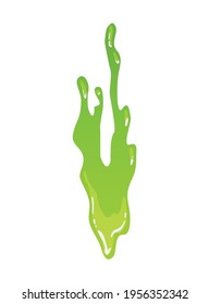 Green slime. Goo blob splashes, toxic dripping mucus. Slimy splodge and drops, liquid borders. Cartoon isolated vector decorative forms of playing blotch. Snot