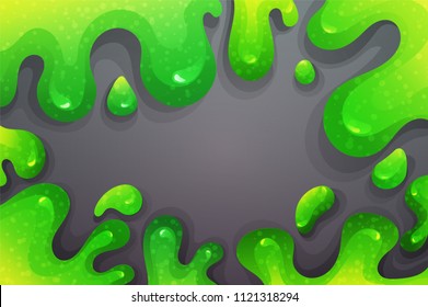 Green slime goo dripping on grey background. Toxic and creepy texture. Vector illustration.