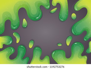 Green slime goo dripping on grey background. Toxic and creepy texture. Vector illustration.