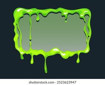 Green slime goo flows frames with different shapes. Mucus fluid cartoon style concept. Vector graphic design illustration