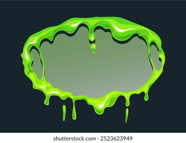 Green slime goo flows frames with different shapes. Mucus fluid cartoon style concept. Vector graphic design illustration