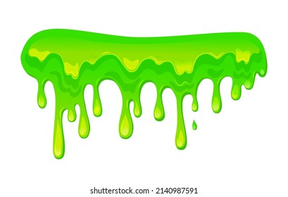  Green slime Isolated background . Vector cartoon illustration of sticky dripping liquid. Blot, splash and smudge. 