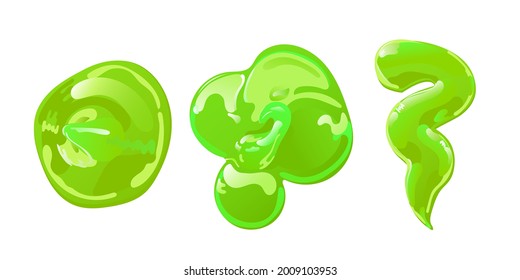 Ladrima verde en el último conjunto de dibujos animados. Escamas de gelatina tóxica, gotas o manchas. Diseño de vectores para Halloween.