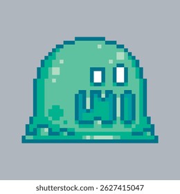 Green slime monster in pixel art style with isolated background