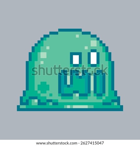 Green slime monster in pixel art style with isolated background