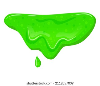 Green slime on a white isolated background. Dripping viscous liquid. Vector cartoon illustration.