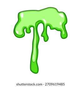 Baba verde que rezuma y gotea hacia abajo, creando una gota pegajosa con reflejos, perfecta para agregar un elemento de dibujos animados, desordenado o de halloween a varios diseños y composiciones