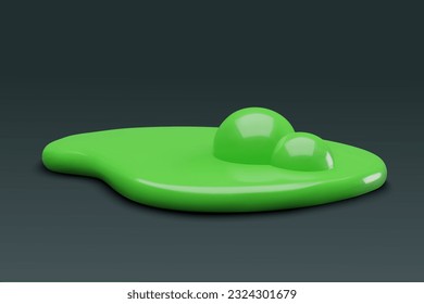 Green slime puddle with bubbles. Minimal realistic plastic three dimensional. Halloween icon. Spilled goo blob mucus.