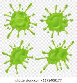 Green Slime. Realistic Dirt Splat, Goo Dripping Splodges Of Slime. Isolated Vector Set. Illustration Of Blot Splash, Splatter Toxic Slime