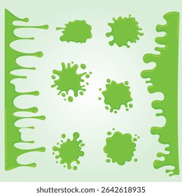 Green slime set on checkered transparent background design cartoon scary take phlegm transparent wild viscous