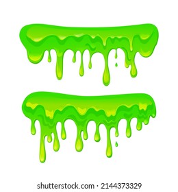  Green slime set on a Isolated background . Vector cartoon illustration of sticky dripping liquid. Blot, splash and smudge. 