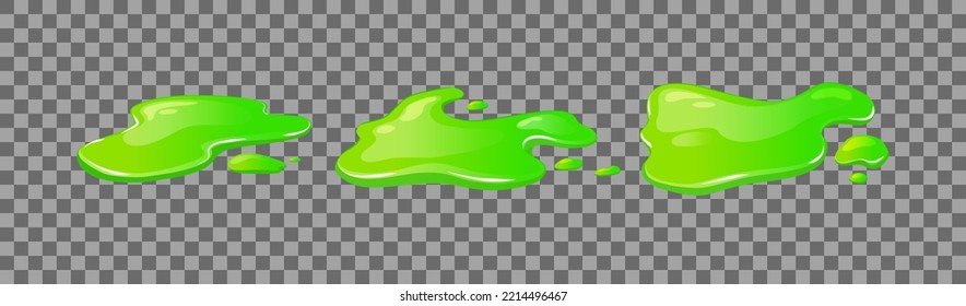 Green slime spill on a transparent background. Goo blob puddle mucus. Vector cartoon illustration