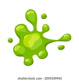 Derrame de lodo verde sobre un fondo blanco aislado. Goo blob charlatán goteando moco. Ilustración de dibujos animados.