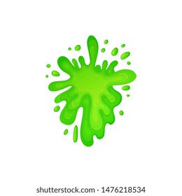 Green slime splat shape isolated on white background. Cartoon splatter of liquid mucus or poison liquid. Drops of sticky goo paint dripping down, isolated vector illustration on white background