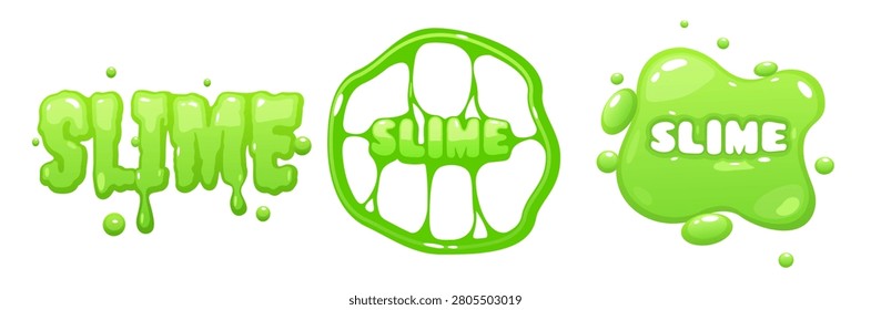 Green slime text variations with dripping and splash effects.