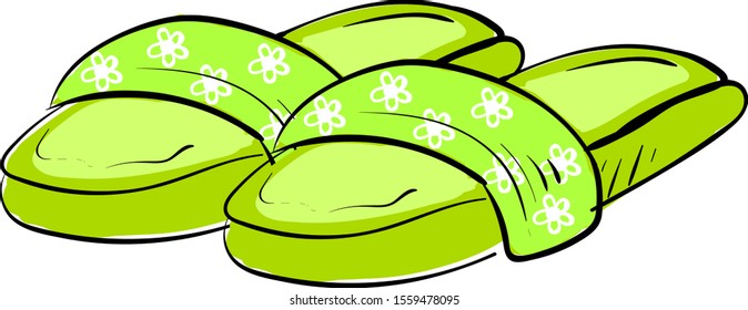 Grüne Hausschuhe, Illustration, Vektorgrafik auf weißem Hintergrund.