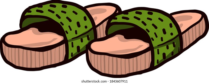 Green slippers, illustration, vector on white background