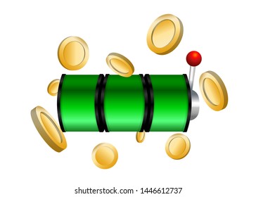 Green Slot Machine Slots Reel With Coins Jackpot Spin Gambling Vector Illustration