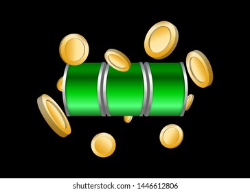 Green Slot Machine Slots Reel With Coins Jackpot Spin Gambling Vector Illustration