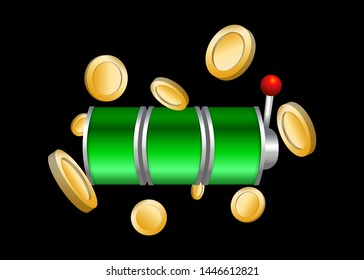 Green Slot Machine Slots Reel With Coins Jackpot Spin Gambling Vector Illustration