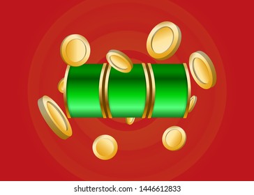 Green Slot Machine Slots Reel With Coins Jackpot Spin Gambling Vector Illustration