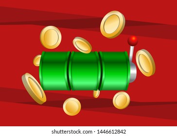 Green Slot Machine Slots Reel With Coins Jackpot Spin Gambling Vector Illustration