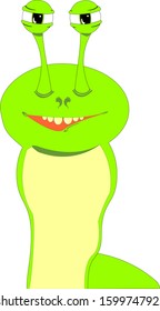 green slug with suspicious expression