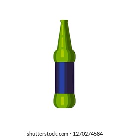 Green small beer bottle illustration. Beer, drinking, alcohol. Drinking concept. Vector illustration can be used for topics like beverage, bar, super market