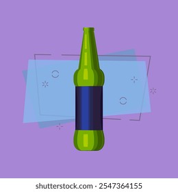 Ilustración de botella de cerveza Pequeña verde. Cerveza, bebida, alcohol. Concepto de bebida. La Ilustración vectorial se puede utilizar para temas como bebida, bar, supermercado