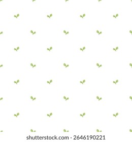 Green Small Leaves seamless pattern on a white background. Abstract and minimalist pattern. Hand drawn botanical pattern