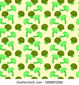 Green small mushrooms , seamless pattern on a green background.