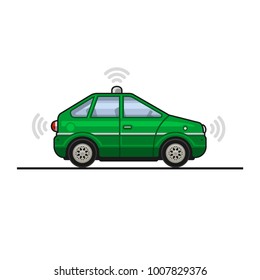 Green Smart Car Icon with Sensors and Radar. Vector