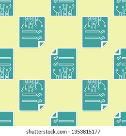 Green Smart contract icon isolated seamless pattern on yellow background.   Flat design. Vector Illustration