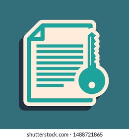 Green Smart contract icon isolated on blue background. Blockchain technology, cryptocurrency mining, bitcoin, altcoins, digital money market. Long shadow style. Vector Illustration