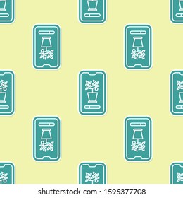 Green Smart control farming system mobile application icon isolated seamless pattern on yellow background.  Vector Illustration