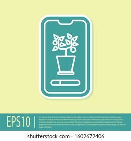 Green Smart control farming system mobile application icon isolated on yellow background.  Vector Illustration
