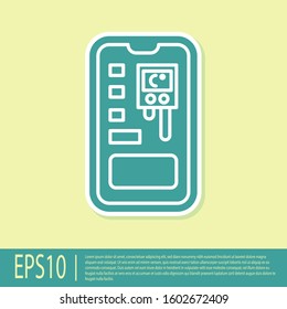 Green Smart control farming system mobile application icon isolated on yellow background.  Vector Illustration