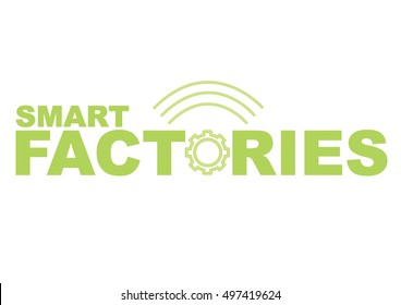 Green Smart Factories concept logo. Gear and wifi waves to symbolize the industry 4.0.