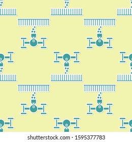 Green Smart farm with drone control for seed planting icon isolated seamless pattern on yellow background. Innovation technology for agricultural company.  Vector Illustration