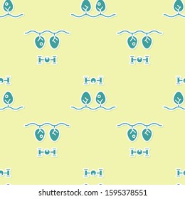 Green Smart farm with drone control and tree icon isolated seamless pattern on yellow background. Innovation technology for agricultural company.  Vector Illustration