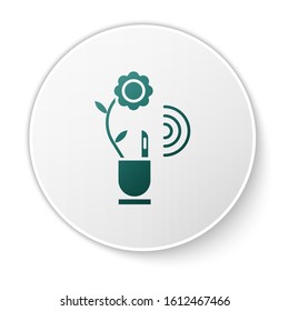 Green Smart farming technology - farm automation system in app icon isolated on white background. White circle button. Vector Illustration