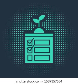 Green Smart farming technology - timer farm automation system in app icon isolated on blue background. Abstract circle random dots. Vector Illustration