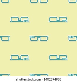 Green Smart glasses mounted on spectacles icon isolated seamless pattern on yellow background. Wearable electronics smart glasses with camera and display. Vector Illustration