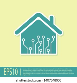Green Smart home icon isolated on yellow background. Remote control. Vector Illustration