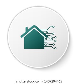 Green Smart home icon isolated on white background. Remote control. White circle button. Vector Illustration
