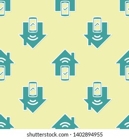 Green Smart home - remote control system icon isolated seamless pattern on yellow background. Vector Illustration